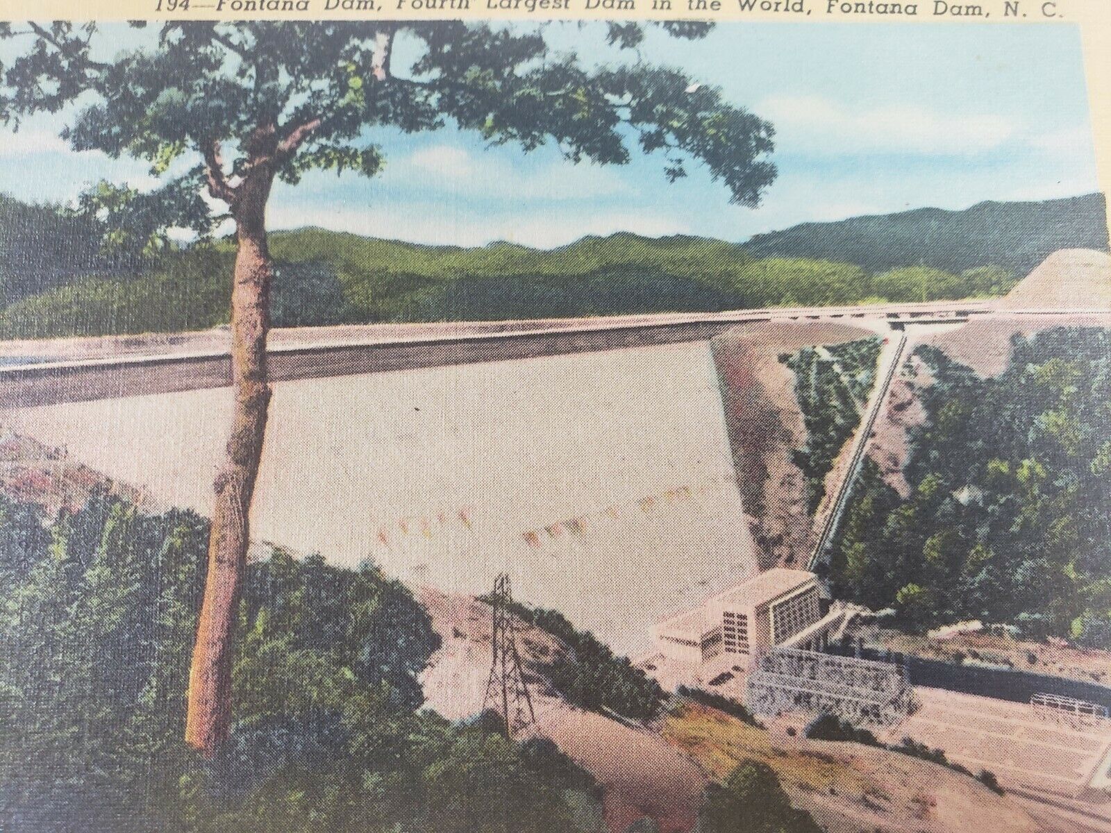 C 1949 Fontana Dam 4th Largest in the World NC Linen Vintage Postcard