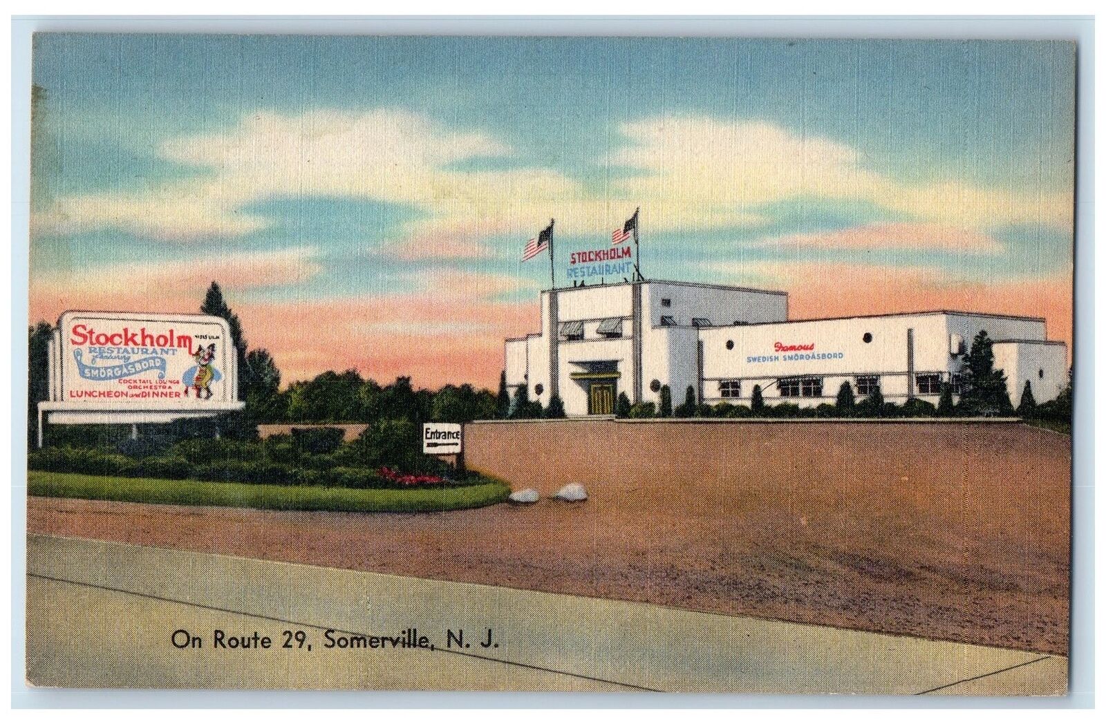 c1940s Stockholm Restaurant Roadside Somerville New Jersey NJ Unposted Postcard