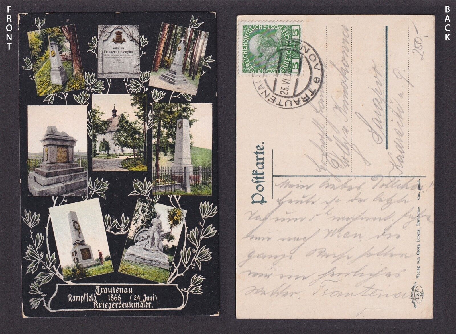 CZECHIA AUSTRIA 1908, Vintage postcard, Trutnov, Posted