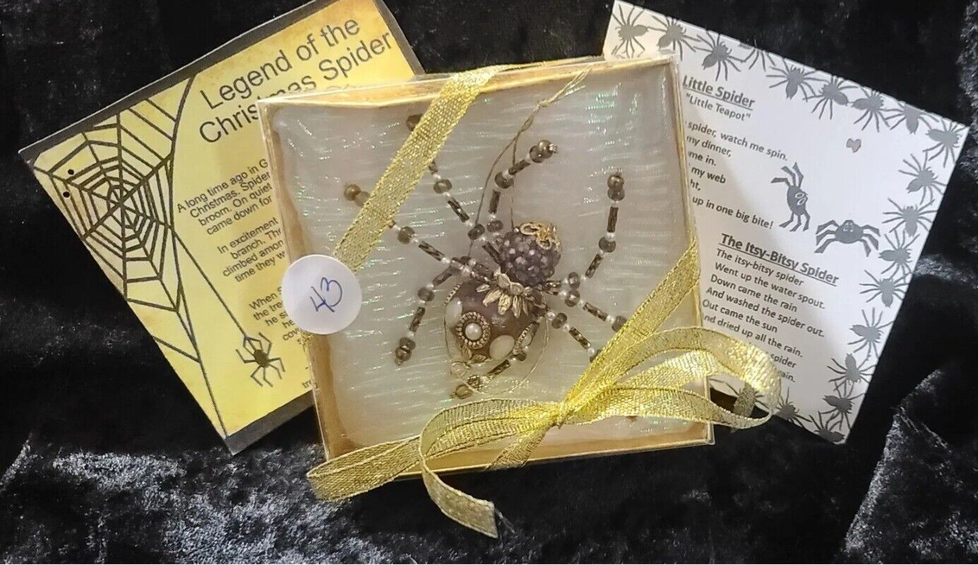 Holiday Christmas Spider Ornament with legend ,Great Gift Idea #43 Brown Beads