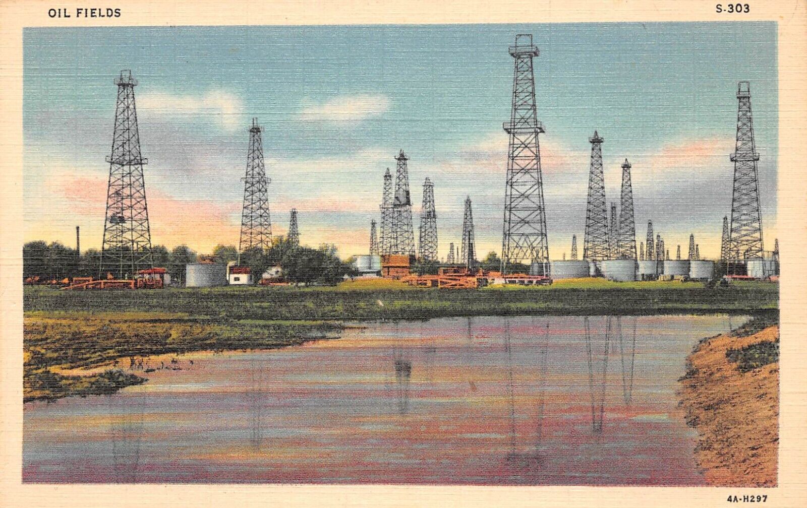 D2108 Oil Fields, 1 of 10 C. T. Oil Field Scenes S-303 - 1934 Teich Linen PC