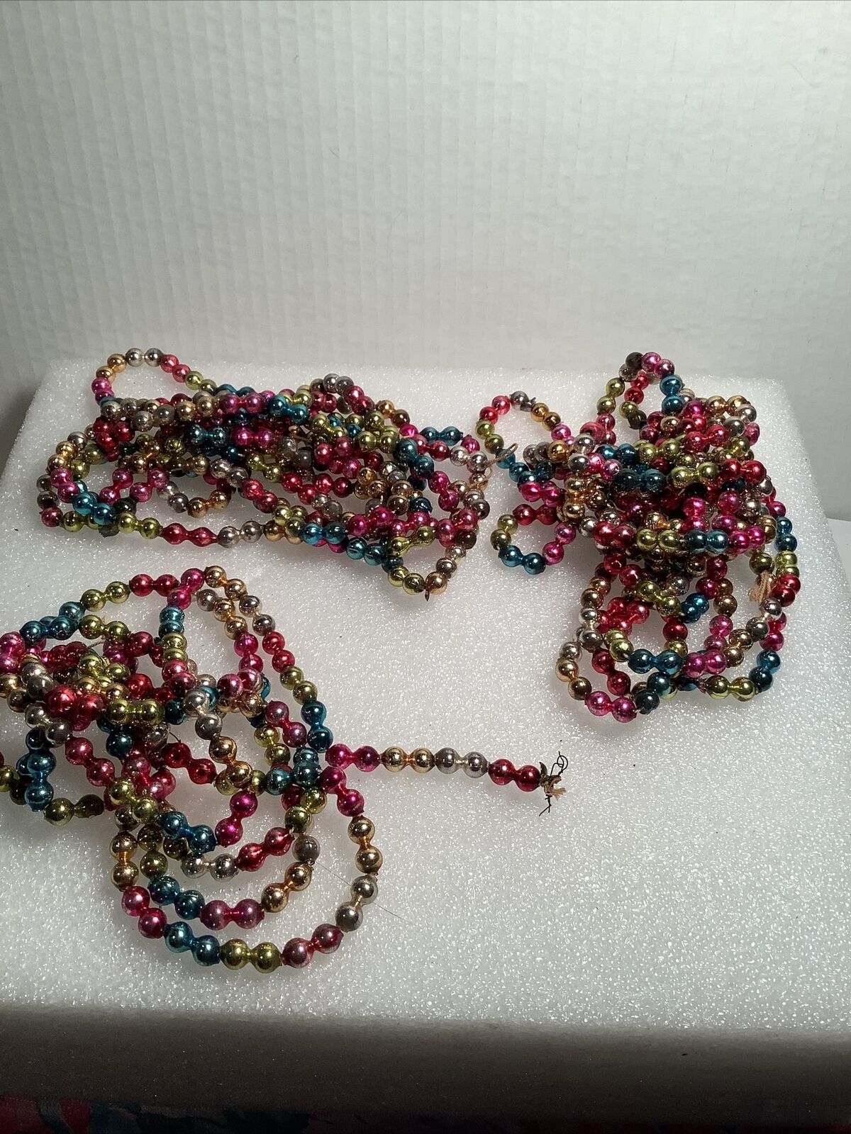 VTG Christmas Garland Beads Ornaments Mercury Glass Lot of 3 pink multi color