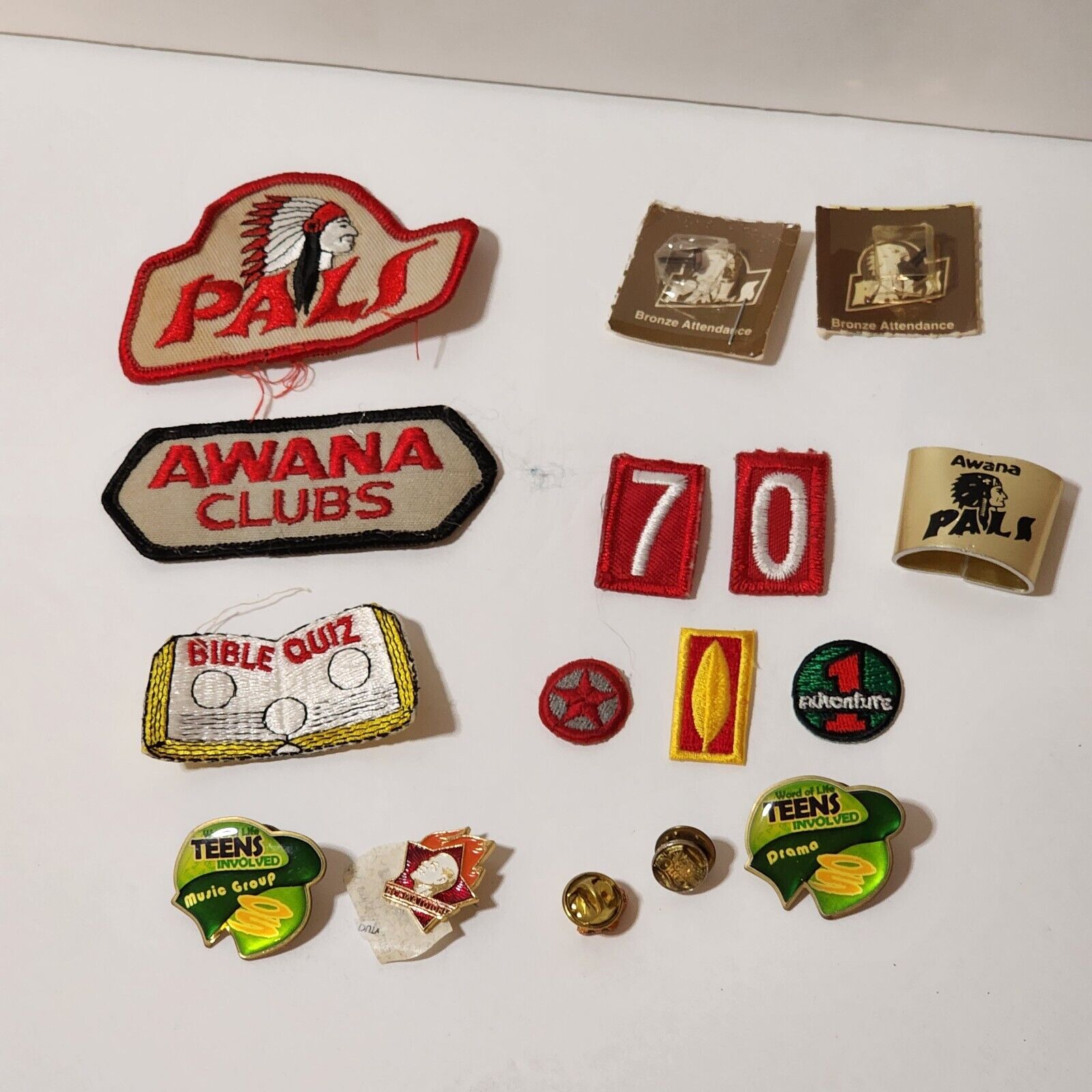 Lot of 8 Vintage Awana/PALS Patches, 5 Pins With Various Oher Items 1990s 