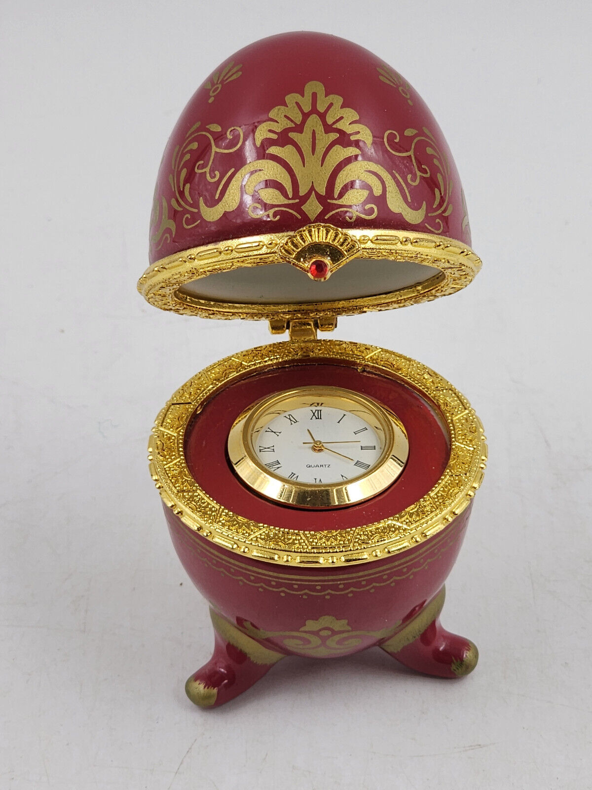 Porcelain Footed Egg with Clock Egg Made in Japan for Avon WORKS