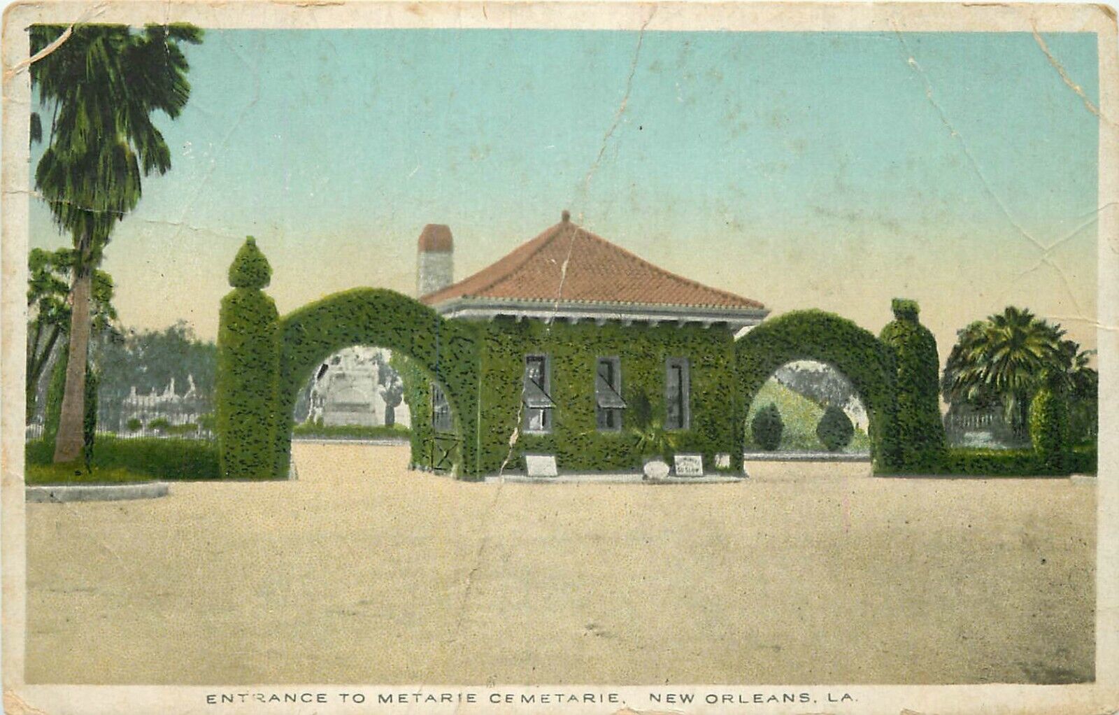 c1915 Entrance To Metarie Cemetery, New Orleans, Louisiana Postcard