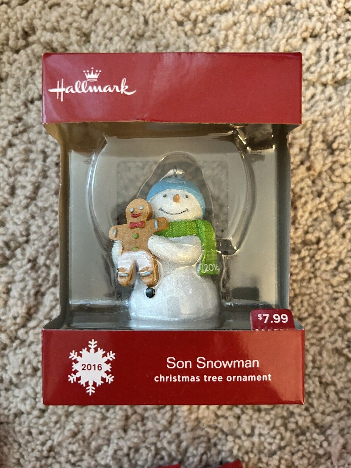 2016 Hallmark Son Snowman w/Gingerbread Man Cookie Ornament