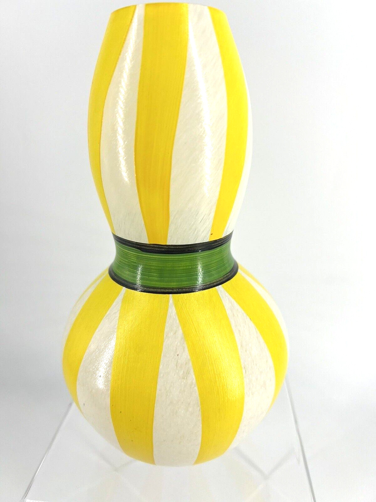 Kosta Boda Yellow Striped Green Band Vase Signed Whimsical Spring Summer