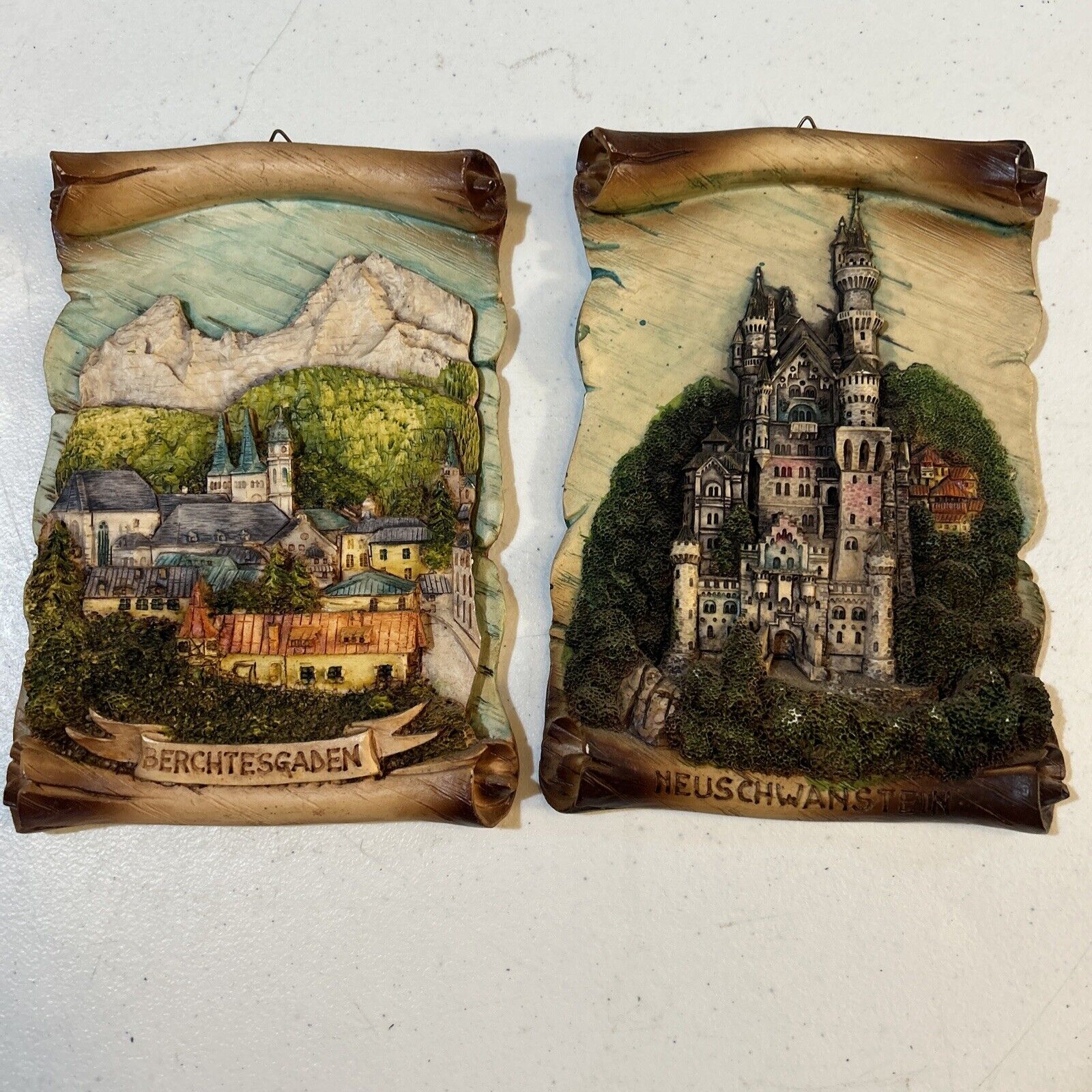 Vintage Neuschwanstein Castle And Berchtesgaden City scape Handmade Wall Art