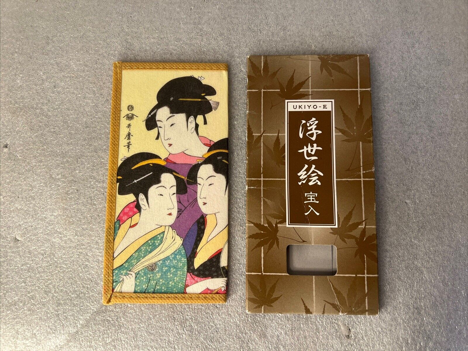 Vintage Japanese Geisha Fabric Wallet Clutch Bi Fold Original Box