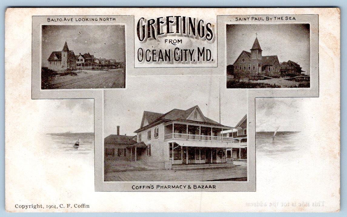 1904 GREETINGS OCEAN CITY MD COFFINS PHARMACY ST PAUL BY THE SEA POSTCARD