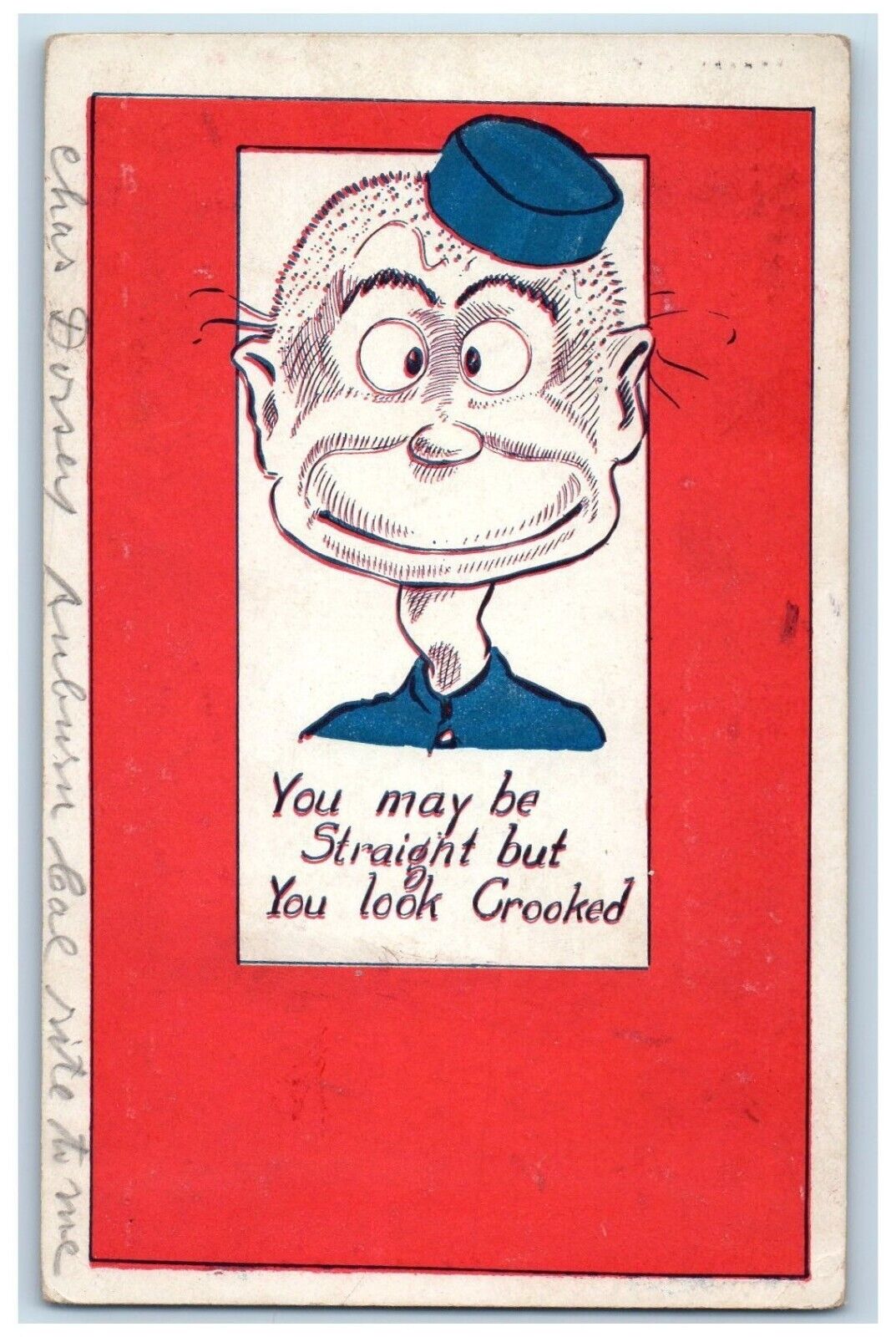 1908 Gay You May Be Straight But You Look Crooked Emporia Kansas KS Postcard