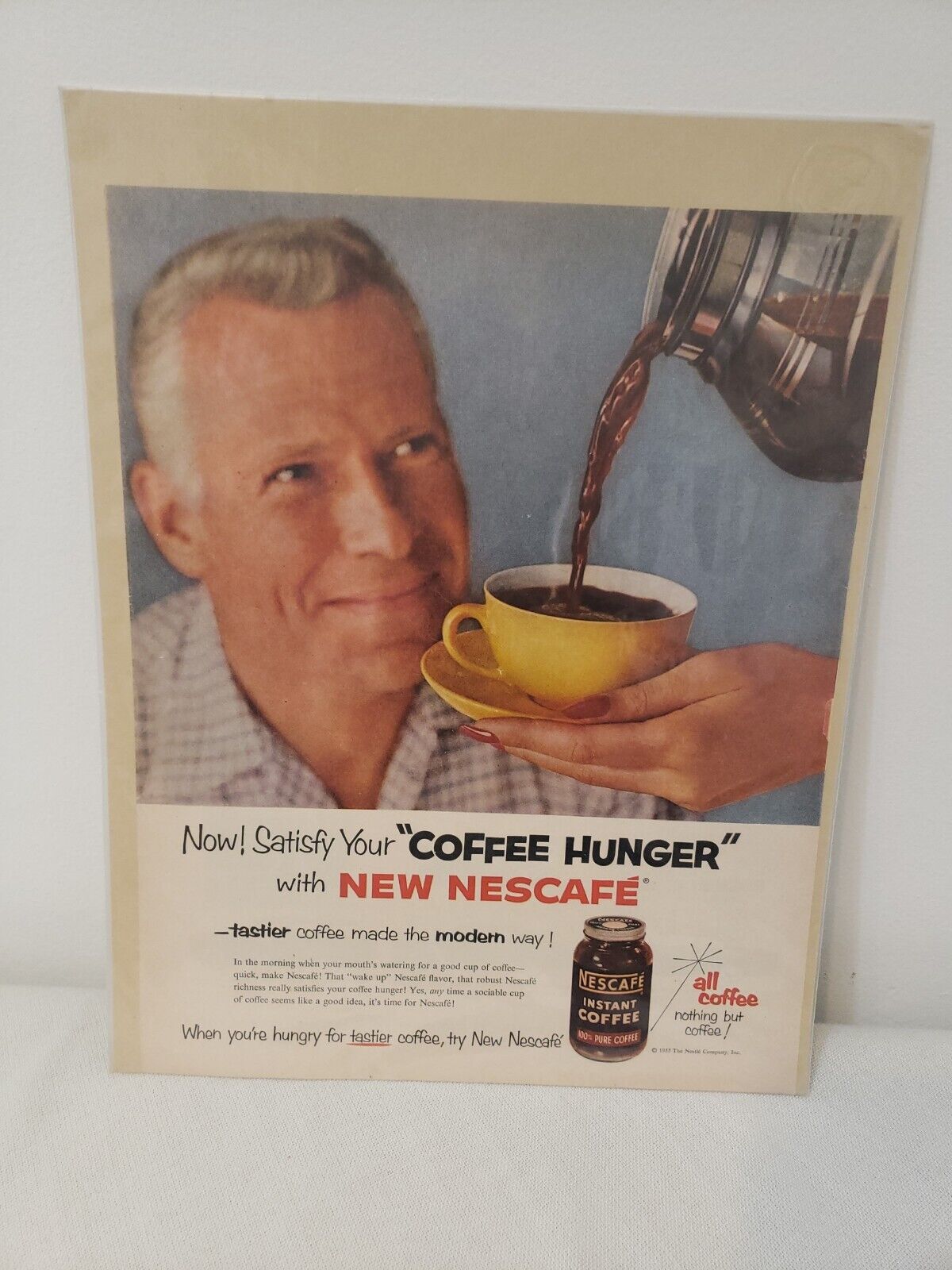 1955 Nescafe Instant Coffee Breakfast Beverage Vintage Print Ad Caffeine USA
