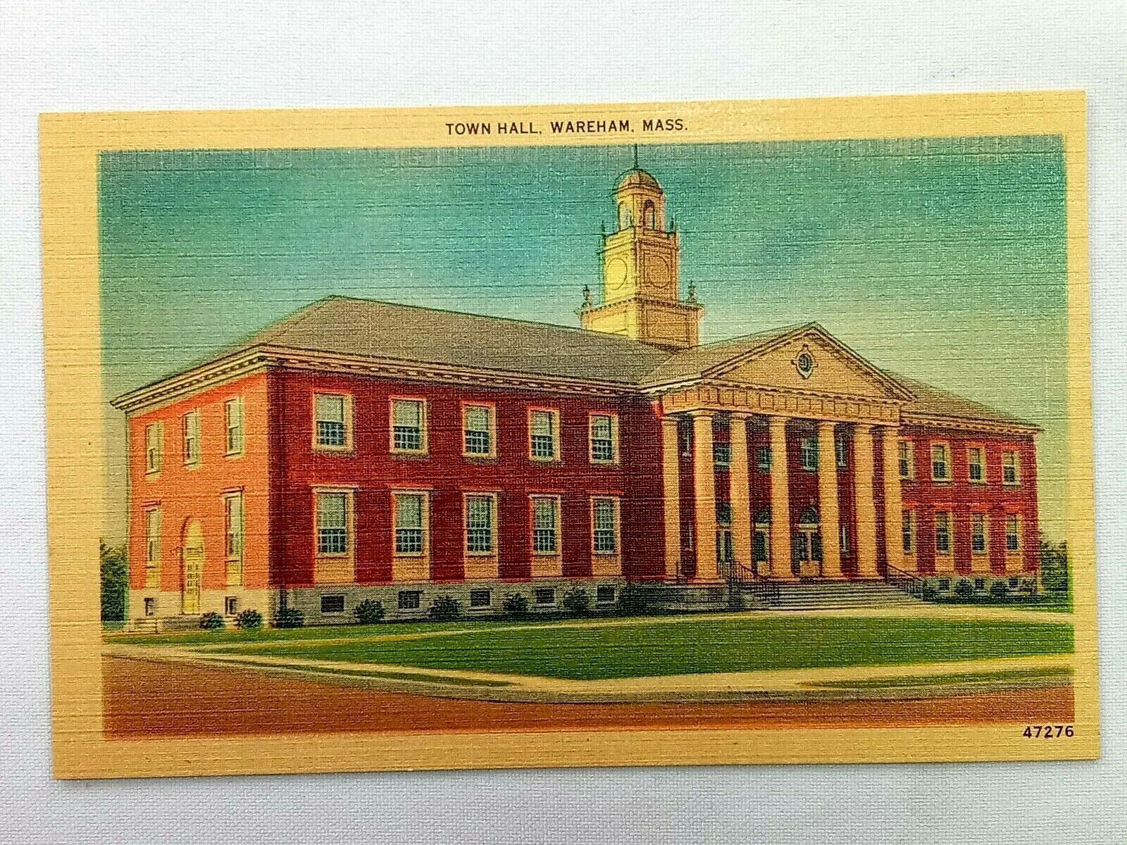 Vintage Postcard 1930\'s Town Hall Wareham MA Massachusetts New Bedford News