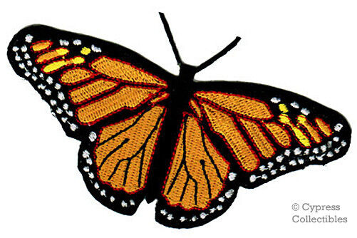 MONARCH BUTTERFLY PATCH embroidered iron-on APPLIQUE DETAILED EMBLEM - ORANGE