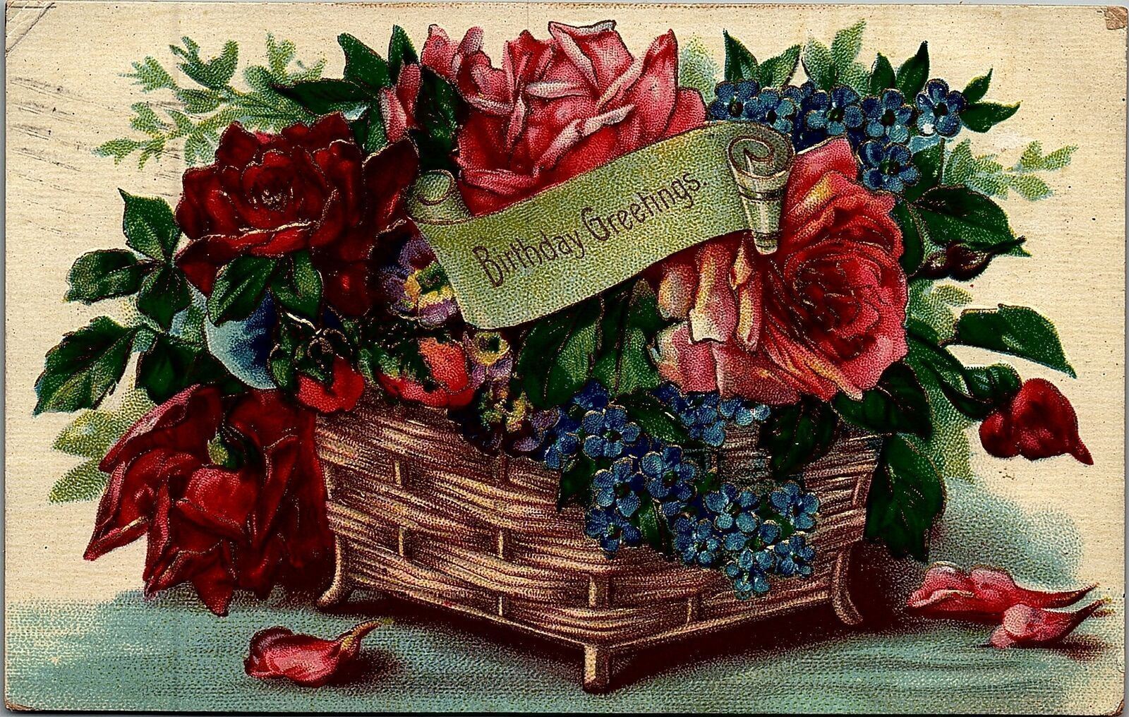 1908 BIRTHDAY GREETINGS CONSHOHOCKEN PA FLORAL ROSES EMBOSSED POSTCARD 26-295