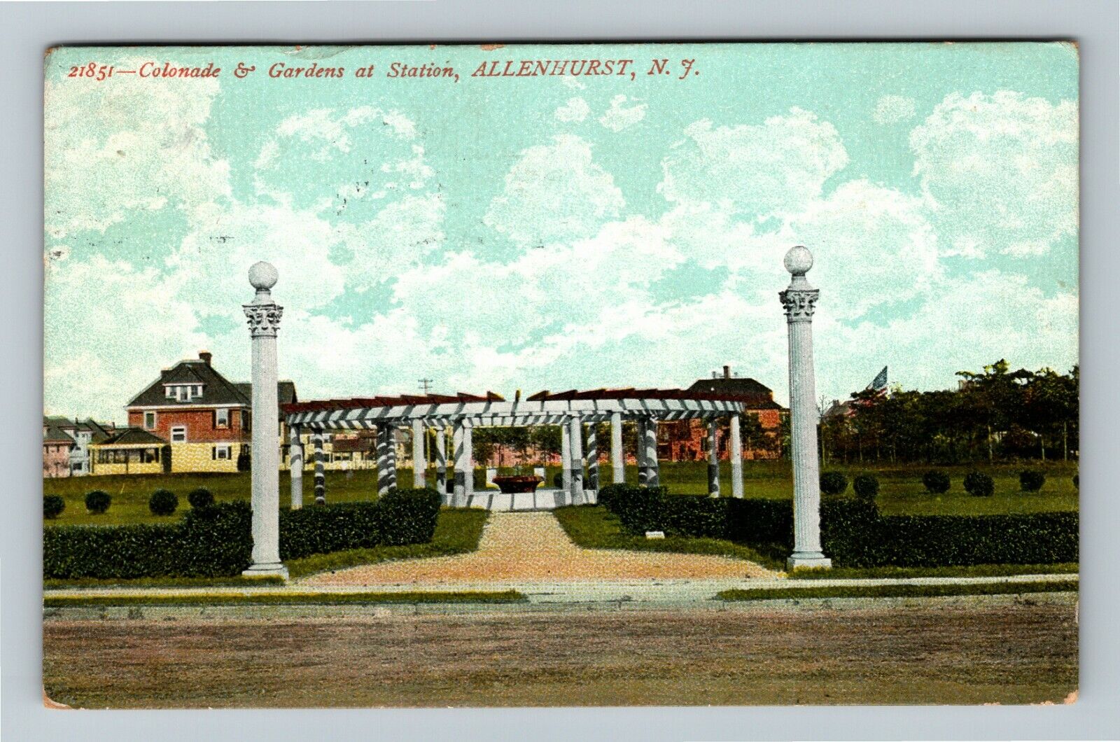 Allenhurst NJ-New Jersey Colonnade & Gardens At Station, c1912 Vintage Postcard