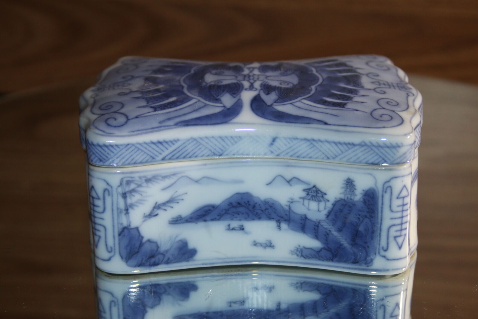 Vintage blue porcelain trinket box Pre-1940's EUC