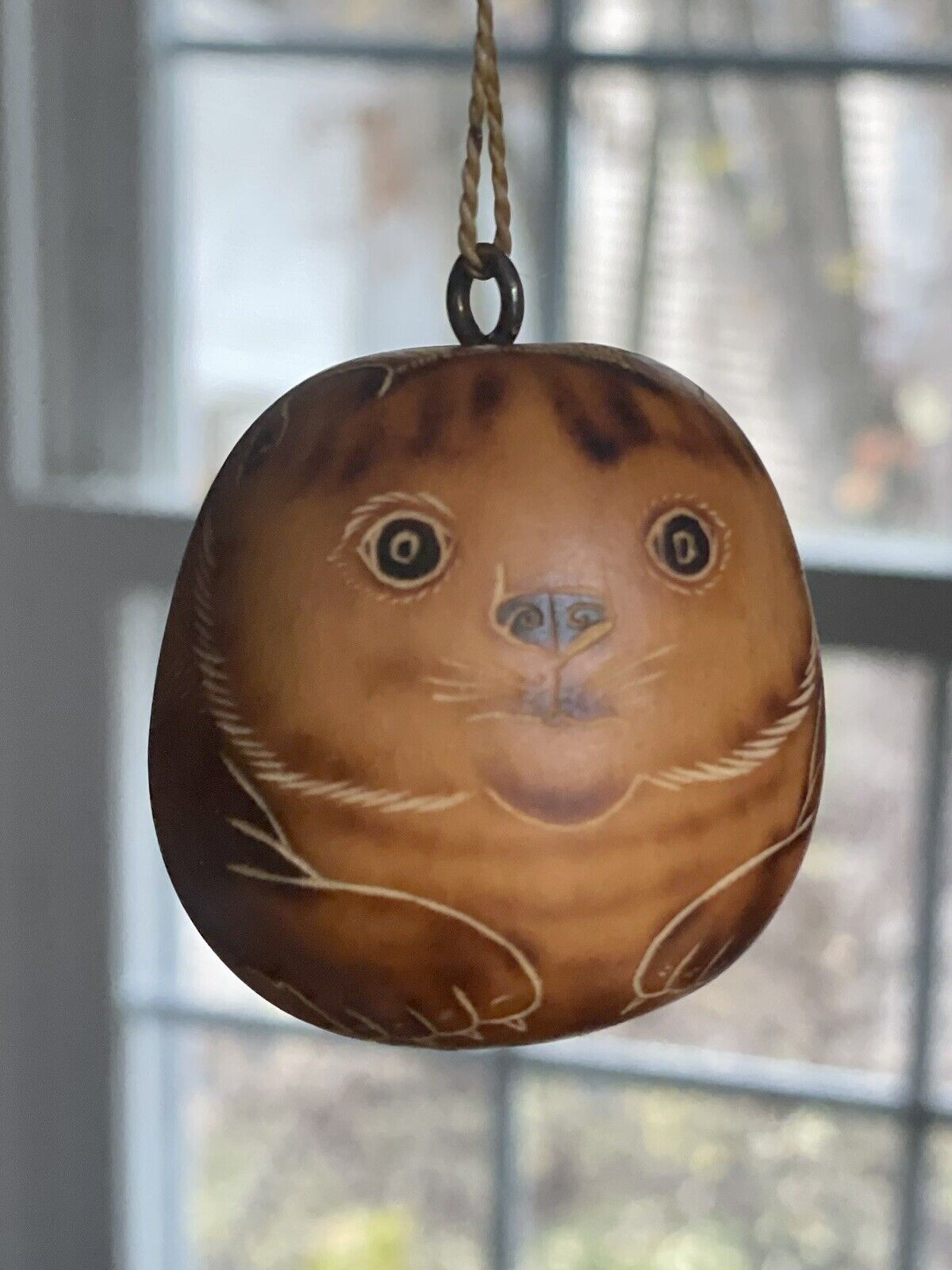 Gourd Cat Tiger Hand Crafted Carved Ornament Kitten Animal