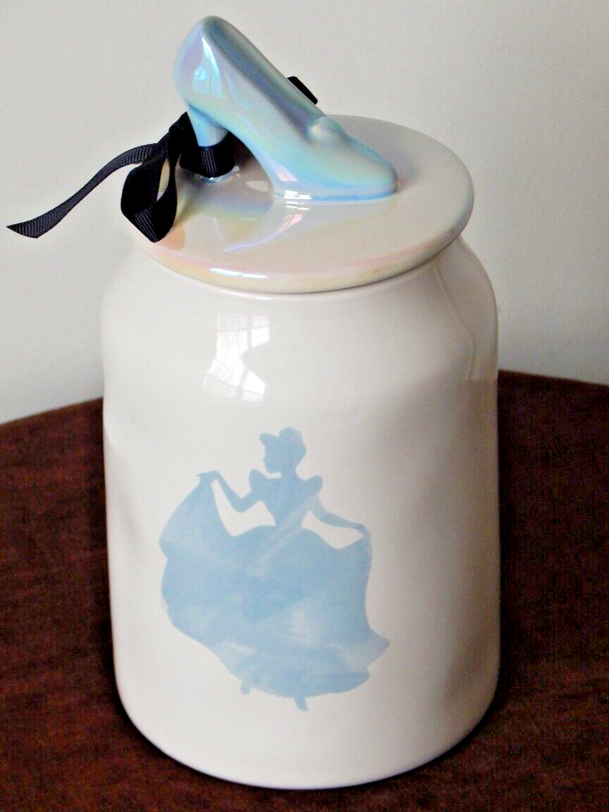 NWT Rae Dunn Cinderella Jar & Glass Slipper Topper Disney Princess Collection