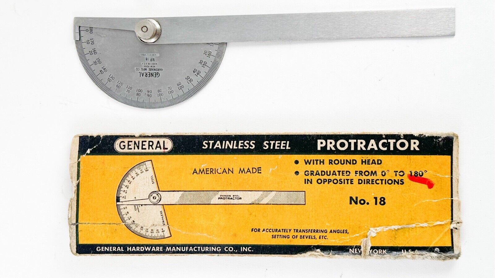Vintage General Hardware No. 18 Protractor Multi Use Rule