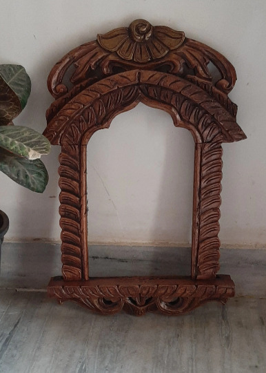 Brown Painted Jharokha Handmade Ethnic Wooden Wall Hanging Frame Traditional Art