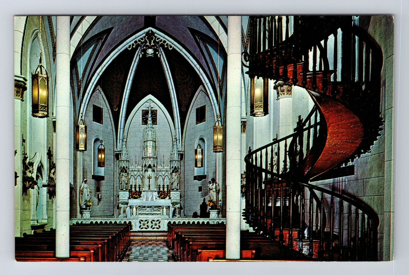 Santa Fe NM-New Mexico, Famous Stairway, Chapel Of Loretto, Vintage PC Postcard