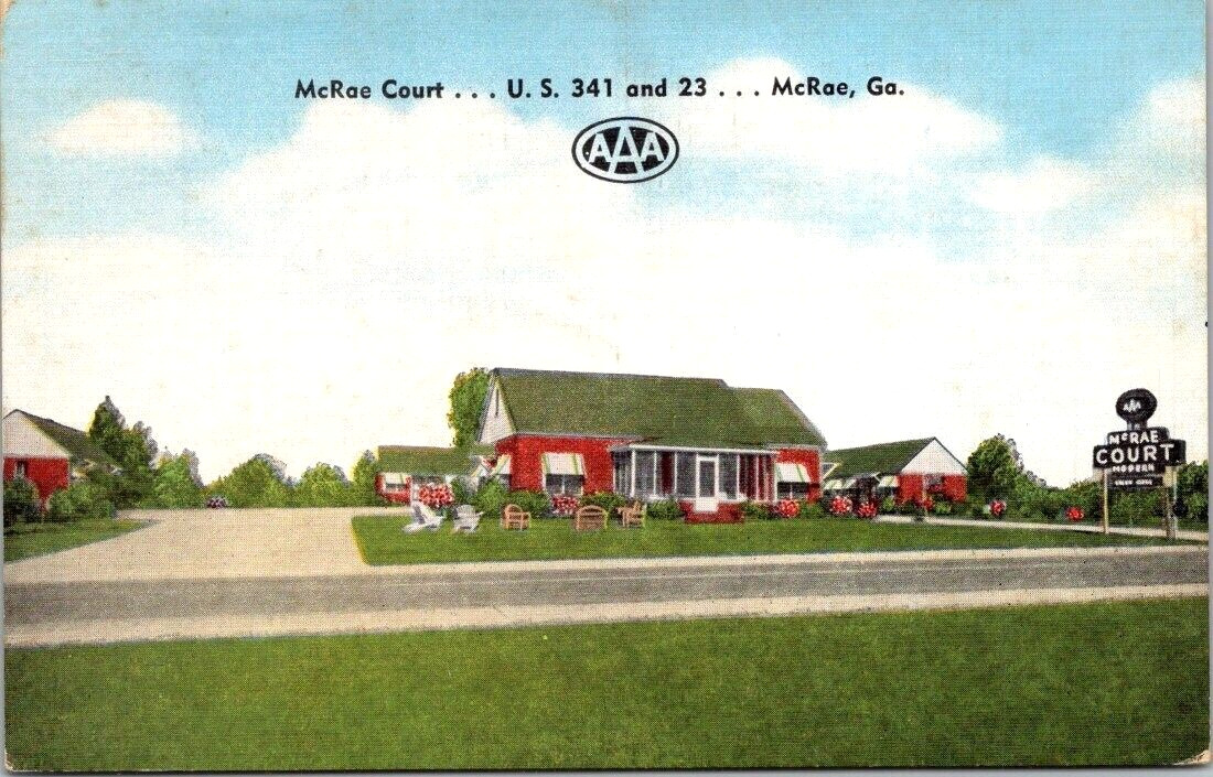 Postcard. McRae Court, Motel, AAA. McRae, Georgia. AH.