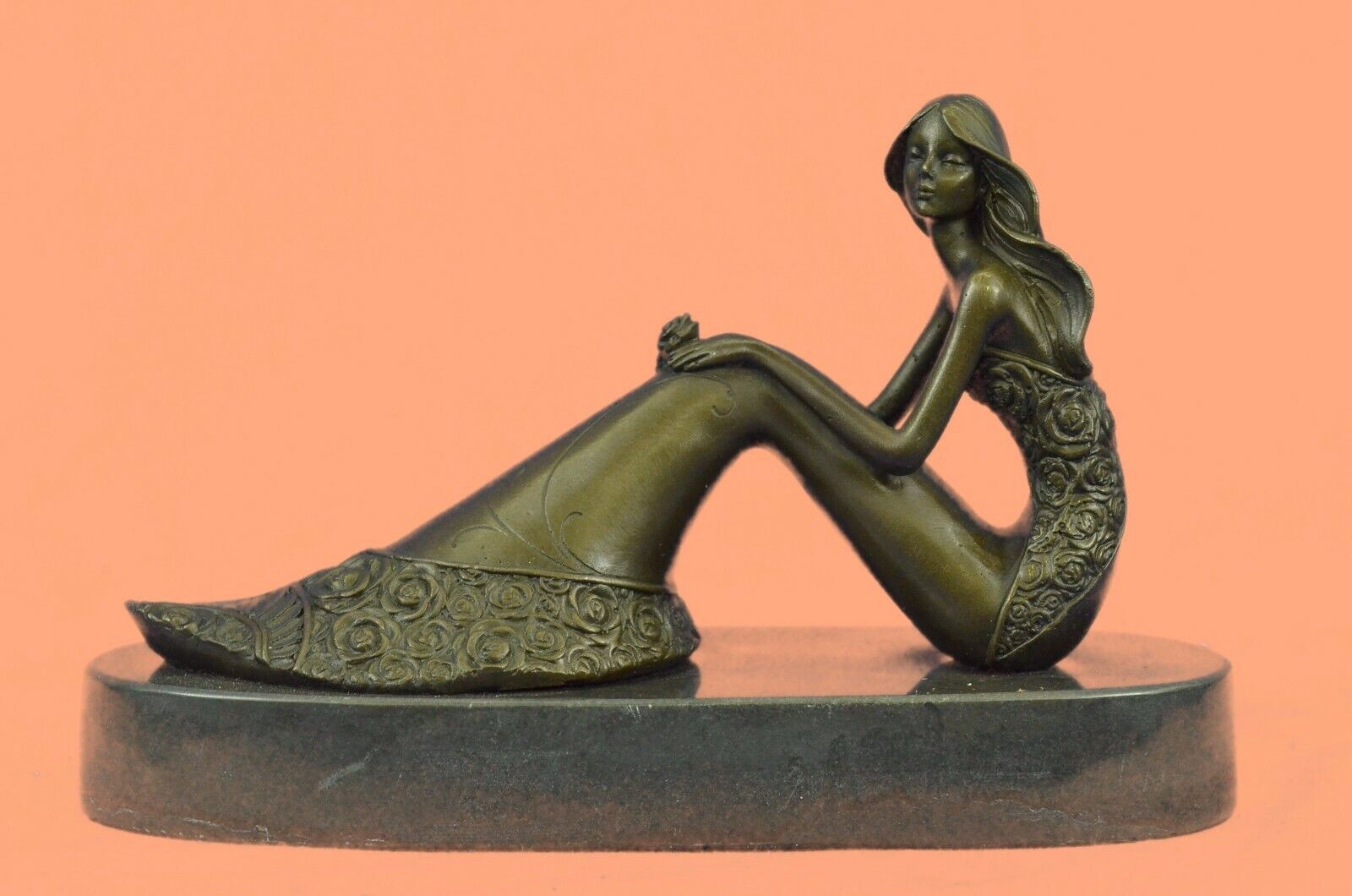 Art Deco Hot Cast Little Gorgeous Mermaid Bronze Sculpture Marble base Figurine