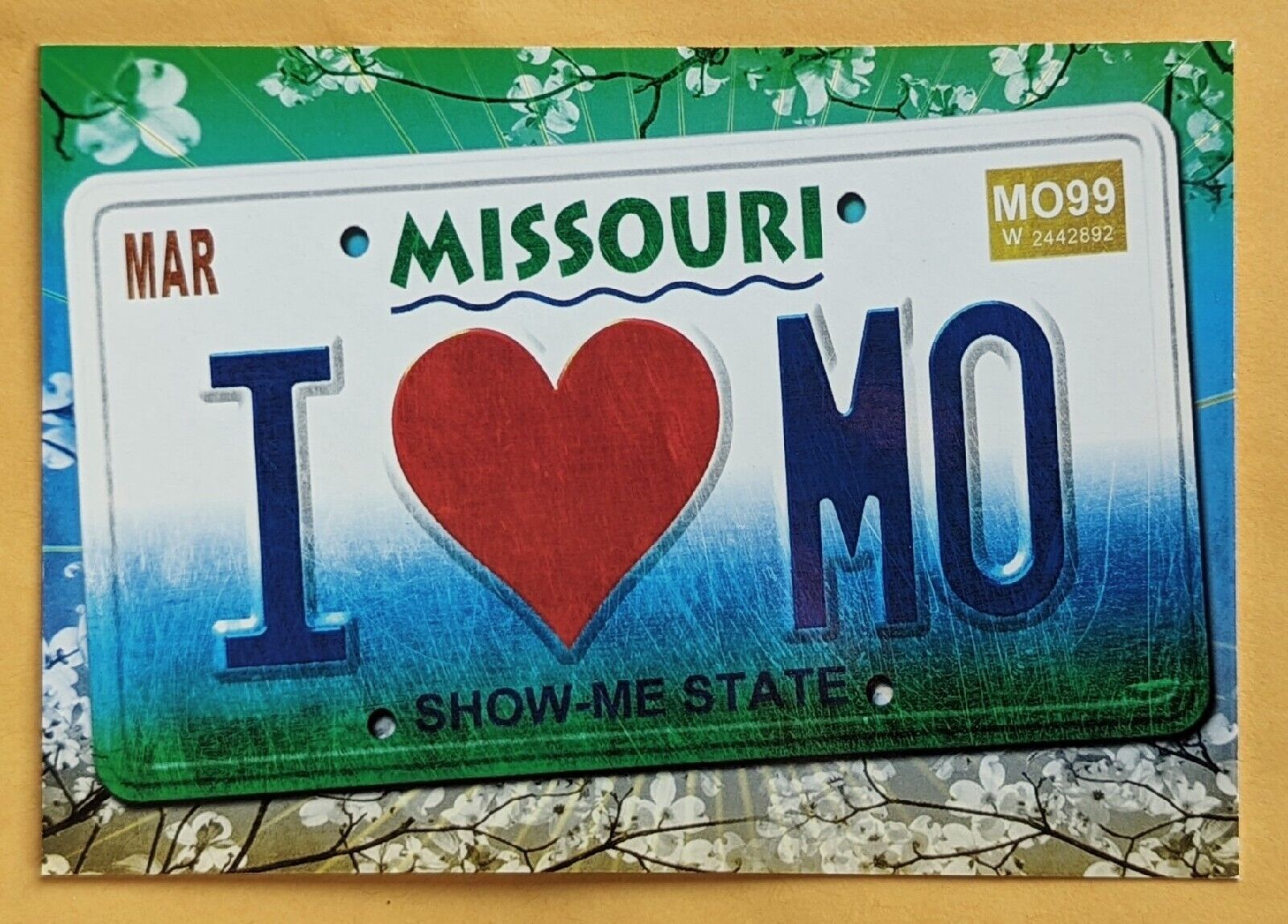 Postcard MO: Greetings from Missouri. I Love MO