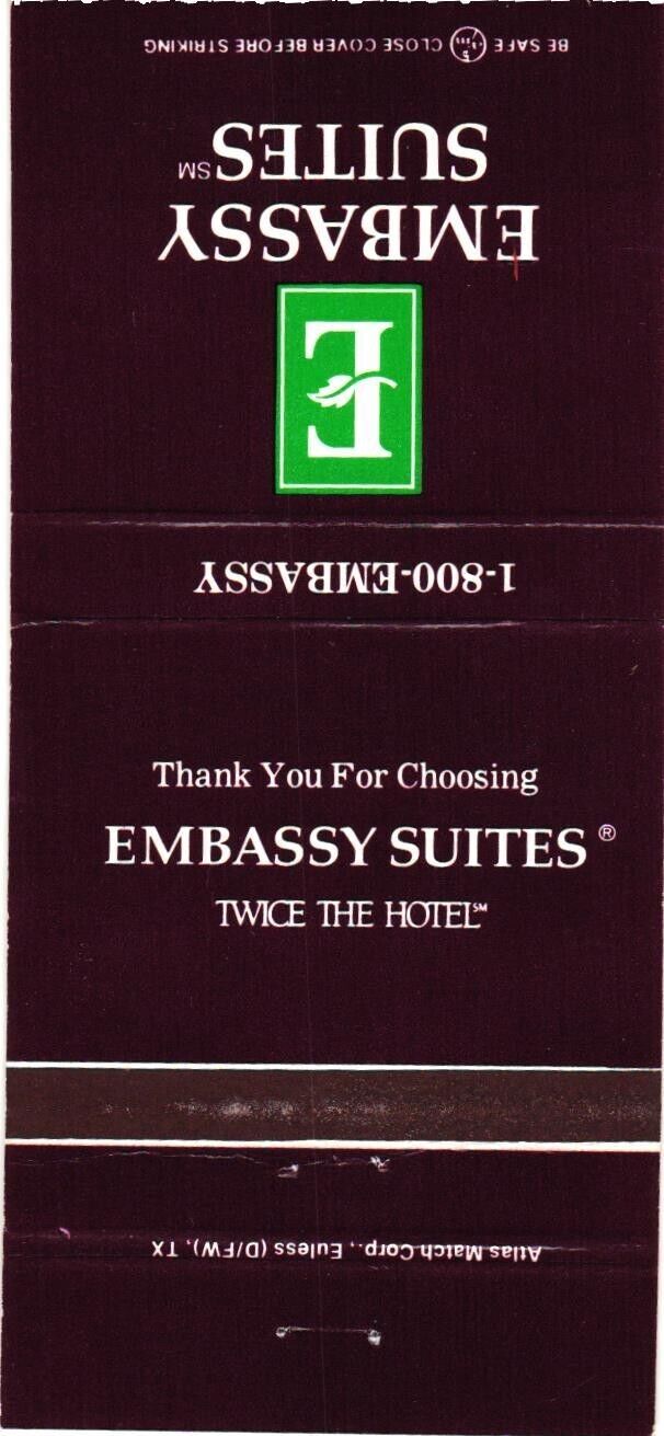 Thank You For Choosing Embassy Suites, Twice The Hotel Vintage Matchbook Cover