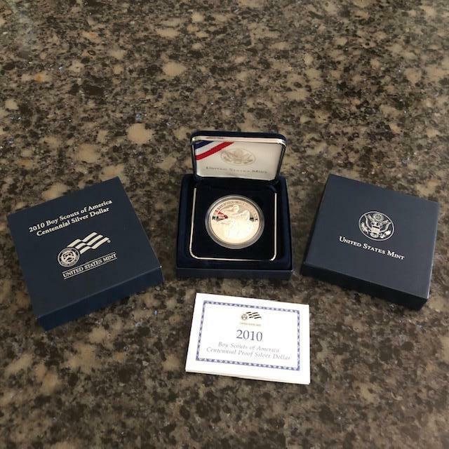 2010 Boy Scouts of America SILVER PROOF Commemaritive Coin US Mint 