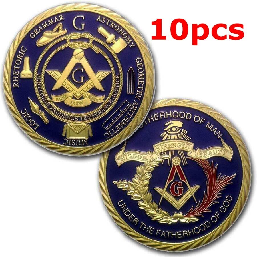 10PCS Masonic Coins Master Mason Freemason Brotherhood Challenge Coin with Case