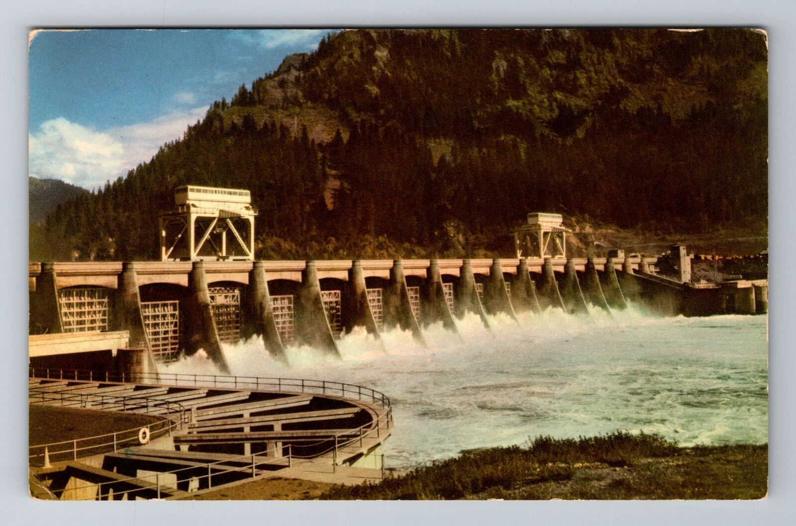 OR-Oregon, Bonneville Dam, Antique, Vintage Souvenir Postcard