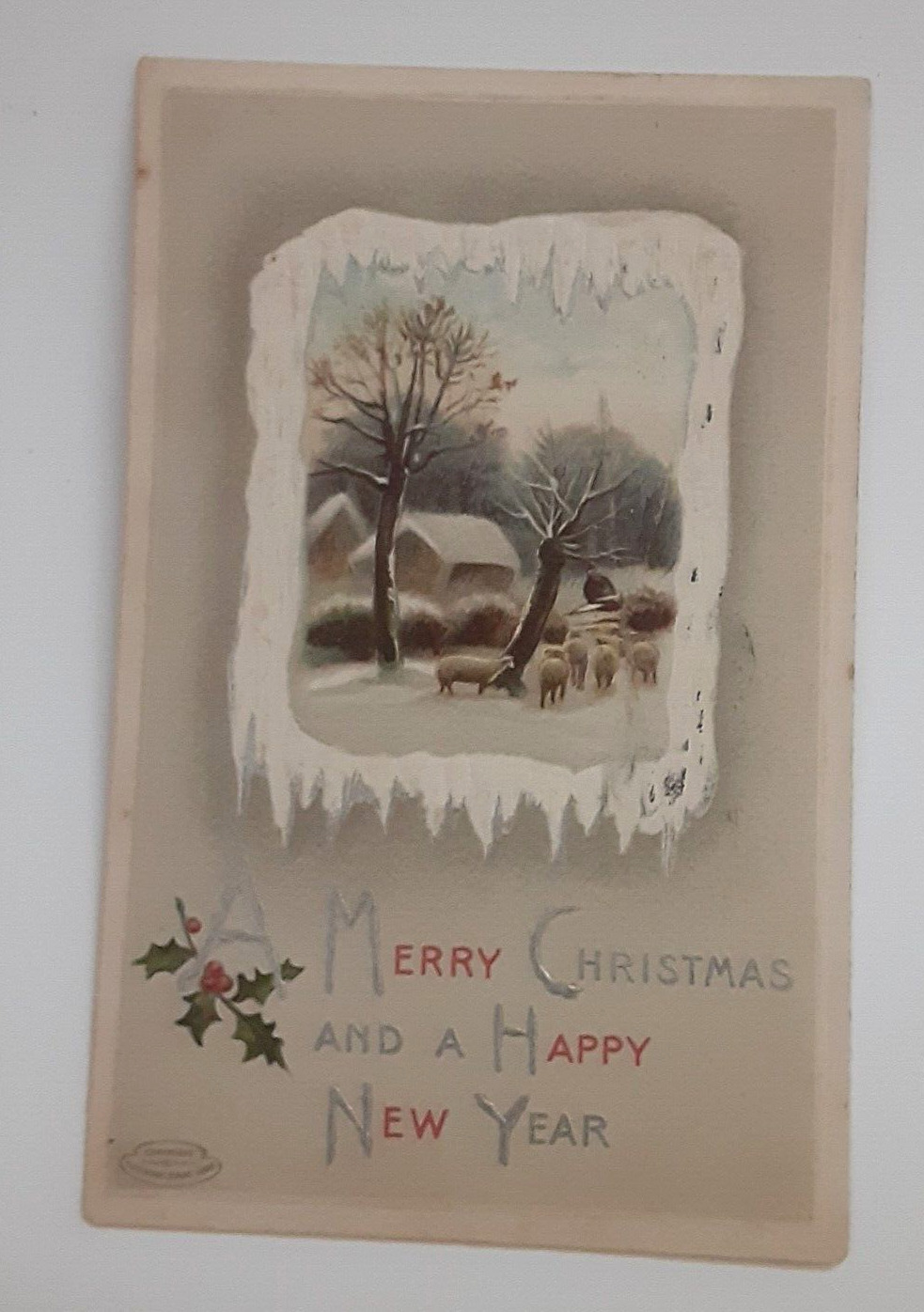 c1910 Merry Christmas Foil Embossed Postcard Antique Davidson Bros Post Card