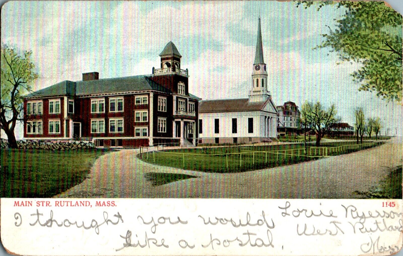 Main Street, Rutland, Massachusetts MA 1906 Postcard