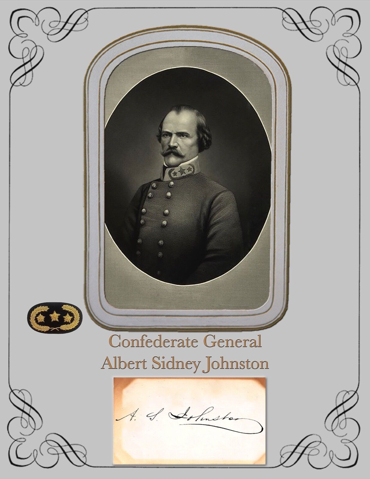 Civil War General Albert Sidney Johnston, Portrait & Autograph Card