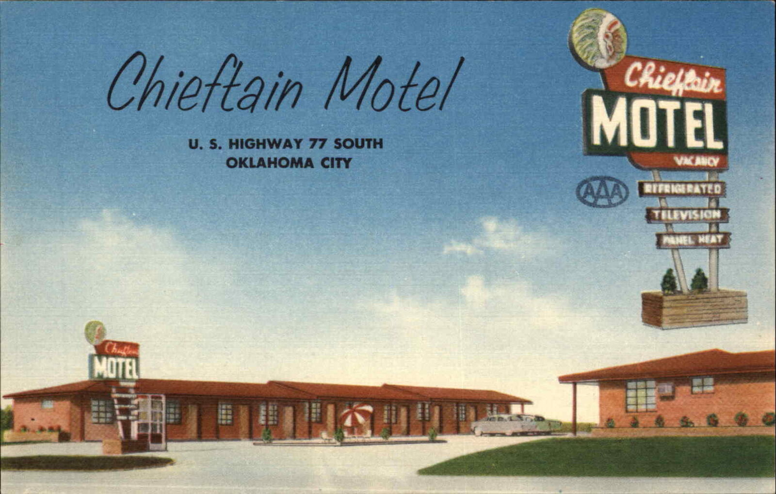 Oklahoma City Oklahoma OK Chieftain Motel c1940s-50s Linen Postcard