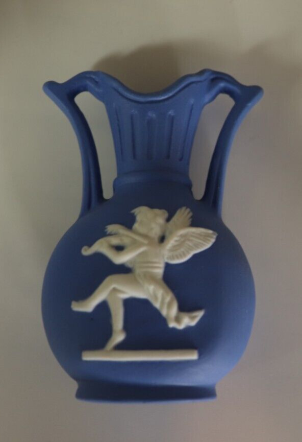 Vintage Mini Blue & White Wedgewood Style Vase - No marking 