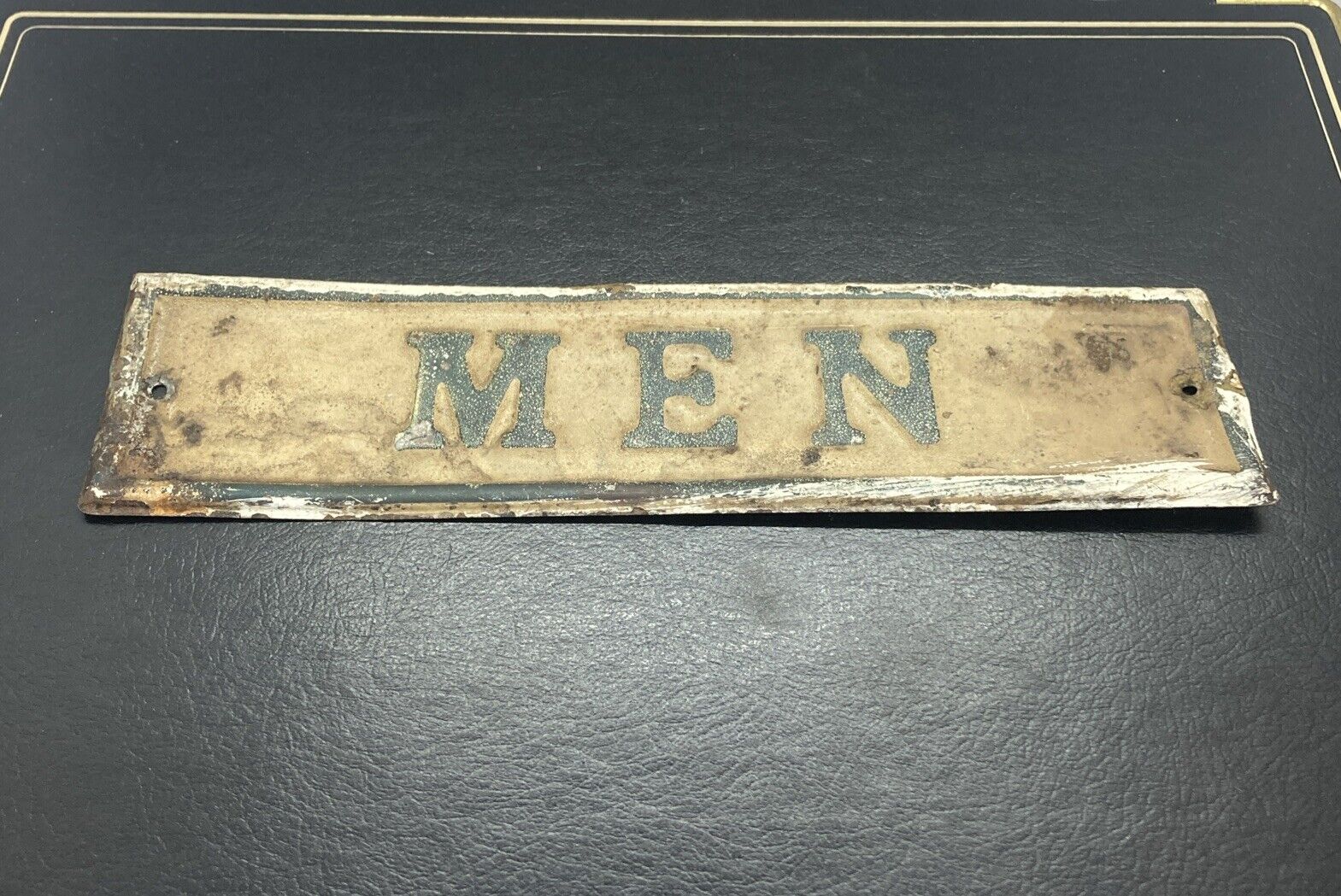 Vintage MEN Bathroom Sign Metal Steel Rusty Old Authentic 10-3/8”x2-5/8”