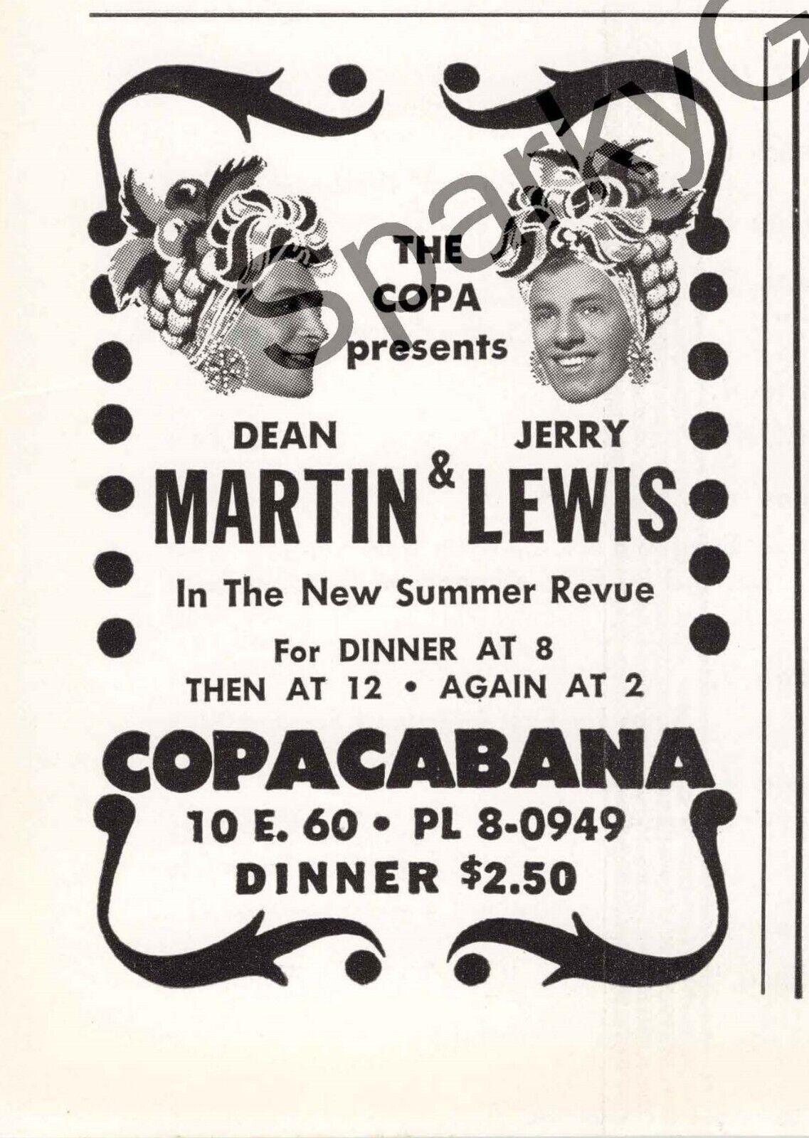 Dean Martin and Jerry Lewis Performing Copacabana Two Shows 1950 Print Ad