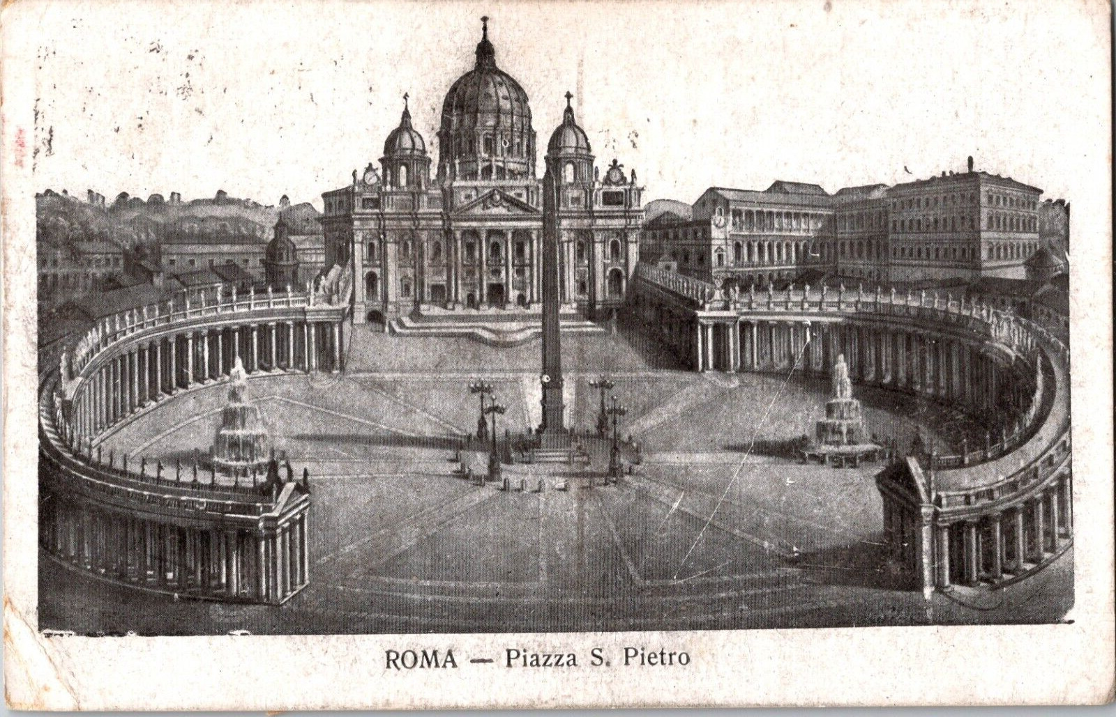 Vtg Postcard St. Peter\'s Square, Rome, Italy, Postmarked 1925