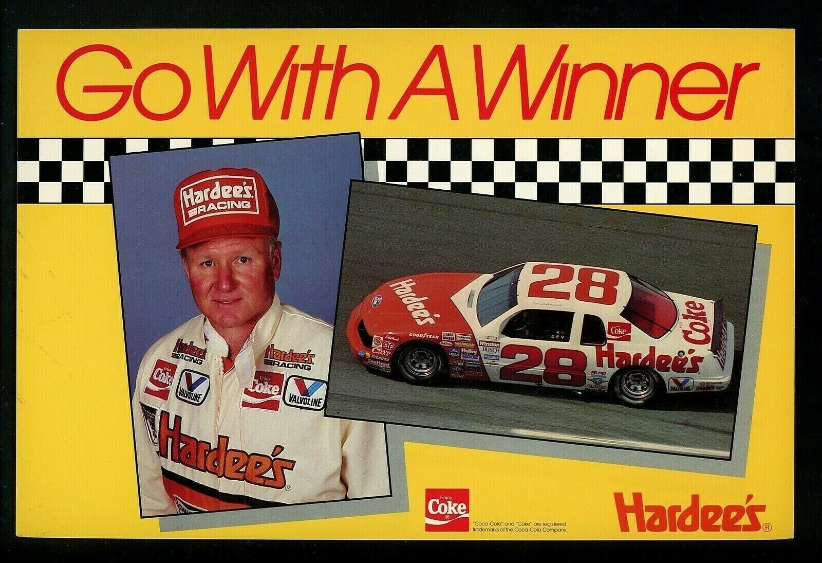 Car Auto Racing OVERSIZED postcard Cale Yarborough NASCAR Hardees Coke 1986