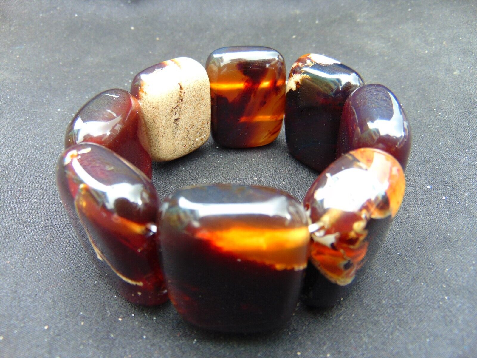 110 gram 8 beads bangle bracelet Indonesia Black Amber No.3