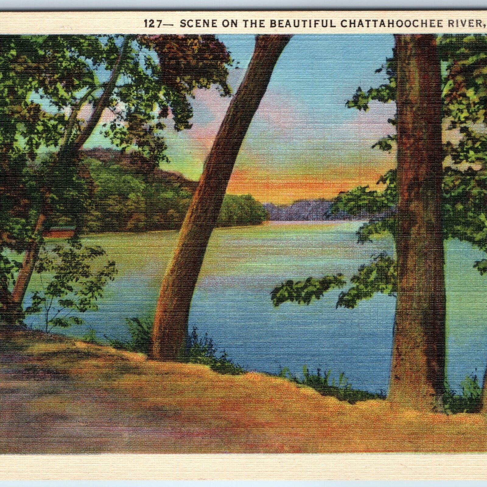 1931 Atlanta GA Chattahoochee River Scenic View Sunset Freestone City Water A220