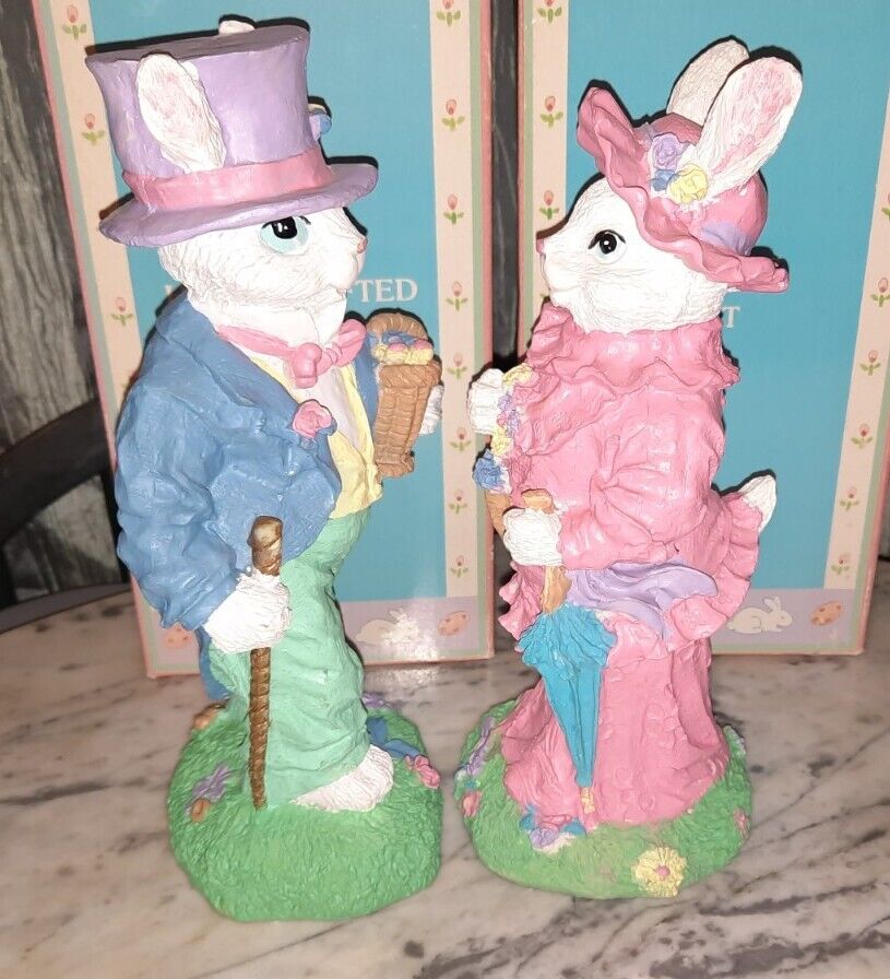Set of 2 Hermitage Pottery Mr. & MRS. Easter Lane Bunny 8.5\