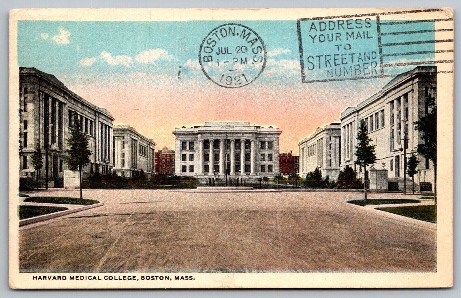 Harvard Medical College Boston Massachusetts School Campus Cancel 1921 Postcard