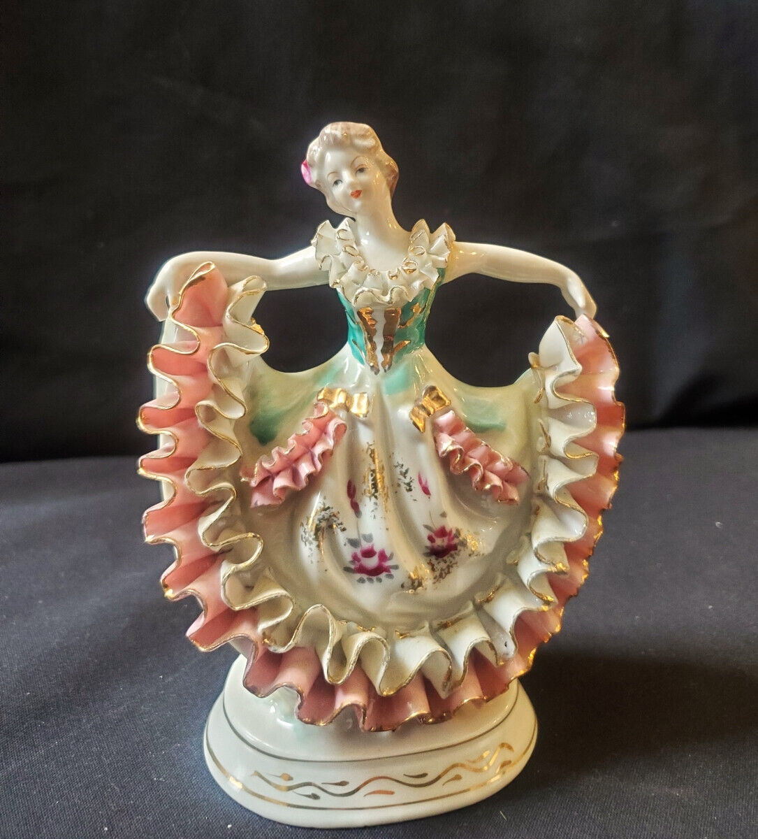 Beautiful Antique Porcelain Victorian Woman Dancing Figurine Hand Painted Rare