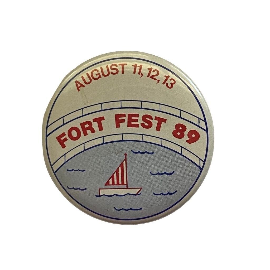 Fort Fest 89 Fort Atkinson Wisconsin Vintage Pinback Button Pin 1989 Sailboat