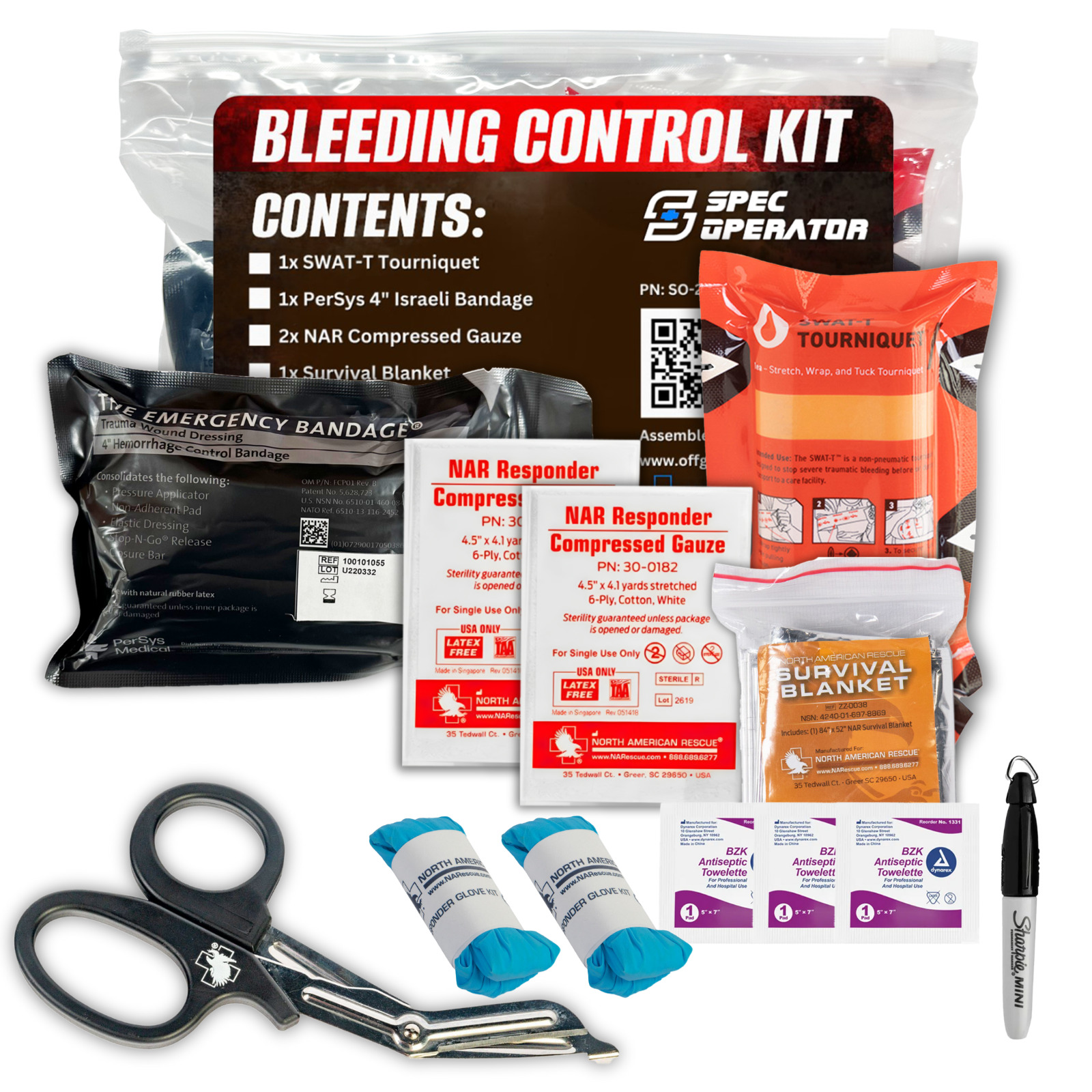 Spec Operator Bleeding Control Kit | SWAT TQ, PerSys Israeli Bandage, Gauze