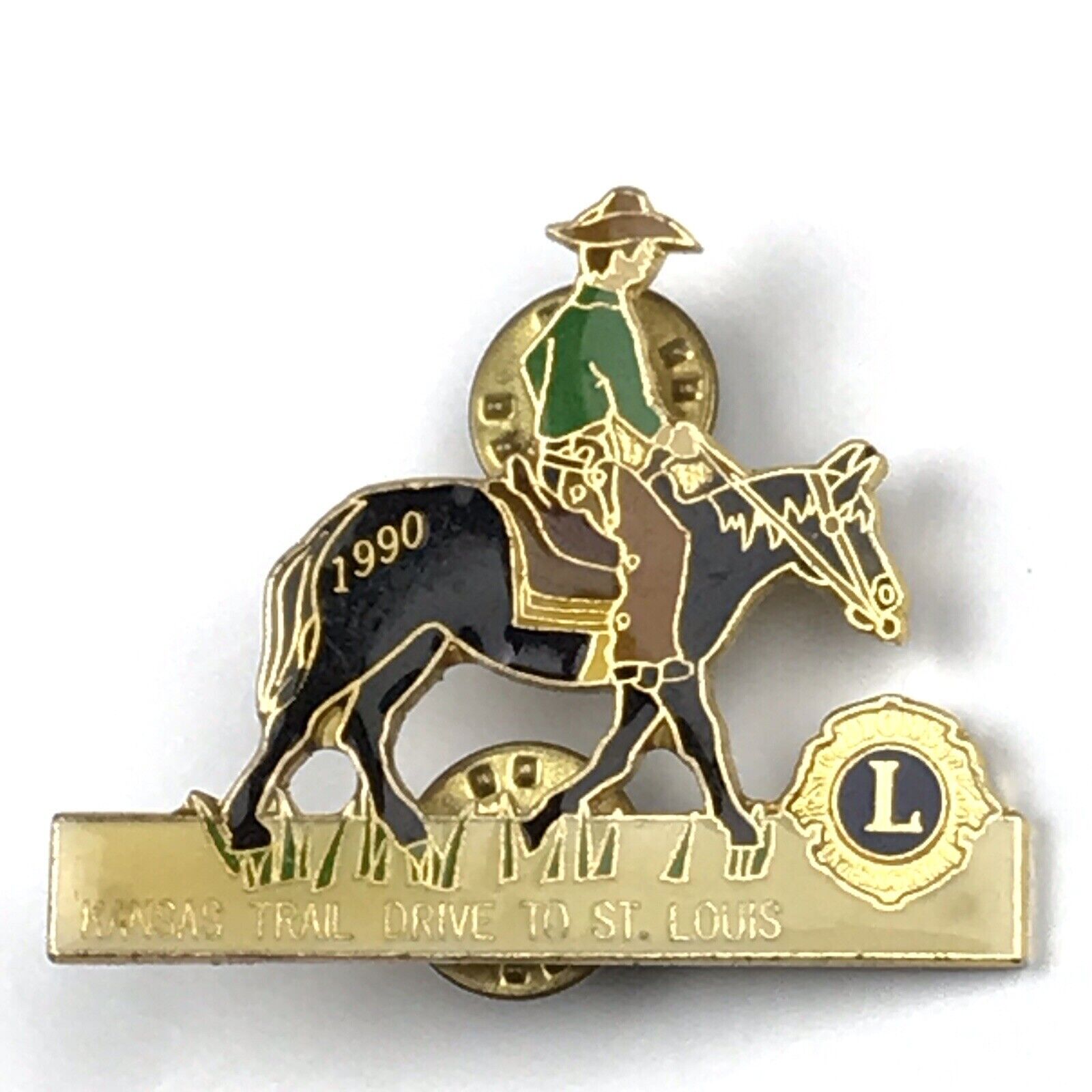 Lions Club Kansas Trail Drive To St. Louis 1990 Horse rider Pin Vintage